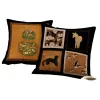 Black background patterned gourd-patterned cushions, brown leather sofa paired with white porcelain coffee cups, plates and booklets Item Picture